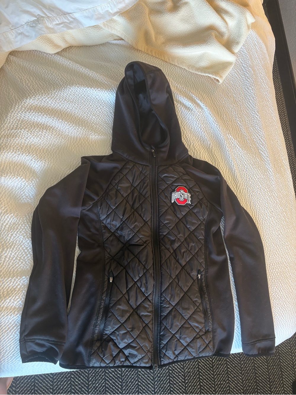 Ohio State Women’s Medium Full-Zip Quilted Black Hooded Jacket Thumbhole Cuffs